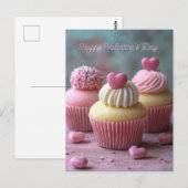 Pinke Cupcakes mit Herzen Valentinstag ポストカード (正面/裏面)