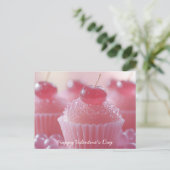 Pinke Cupcakes mit Kirsche Valentinstag ポストカード (スタンド正面)