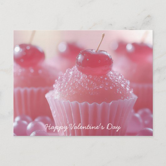 Pinke Cupcakes mit Kirsche Valentinstag ポストカード (正面)