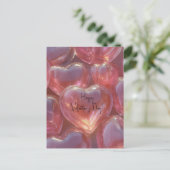 Pinke Herzen aus Glas Valentinstag ポストカード (スタンド正面)