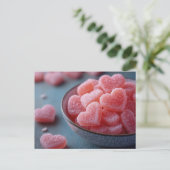 Pinke Herzen aus Zucker in Schale Valentinstag ポストカード (スタンド正面)
