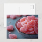 Pinke Herzen aus Zucker in Schale Valentinstag ポストカード (正面/裏面)