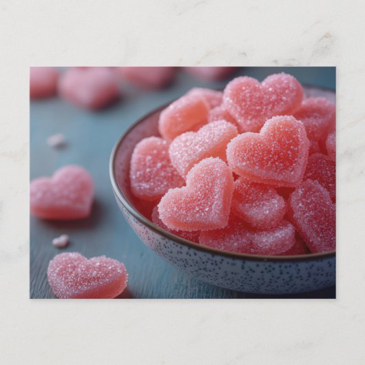 Pinke Herzen aus Zucker in Schale Valentinstag ポストカード (正面)
