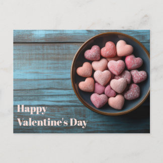 Pinke Herzen in Schale Valentinstag ポストカード