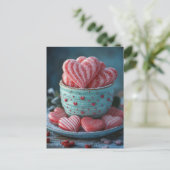 Pinke Herzen in Schüssel Valentinstag ポストカード (スタンド正面)