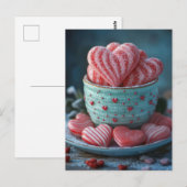 Pinke Herzen in Schüssel Valentinstag ポストカード (正面/裏面)