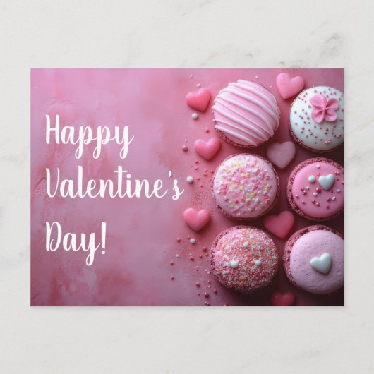 Pinke Macarones mit Herzen Valentinstag ポストカード (正面)