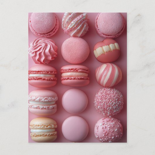 Pinke Macarones und Süßigkeiten Valentinstag ポストカード (正面)
