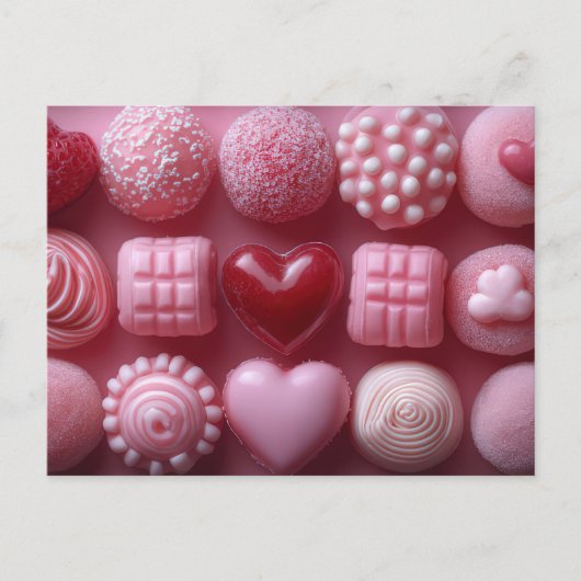 Pinke Pralinen aus Schokolade Valentinstag ポストカード (正面)