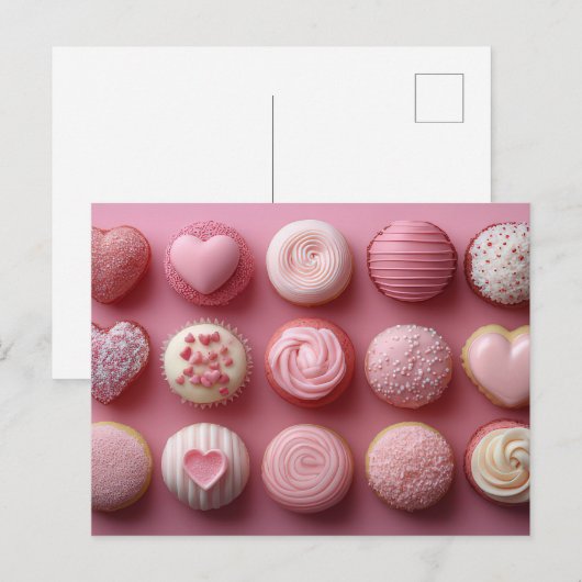 Pinke süße Cupcakes Valentinstag ポストカード (正面/裏面)