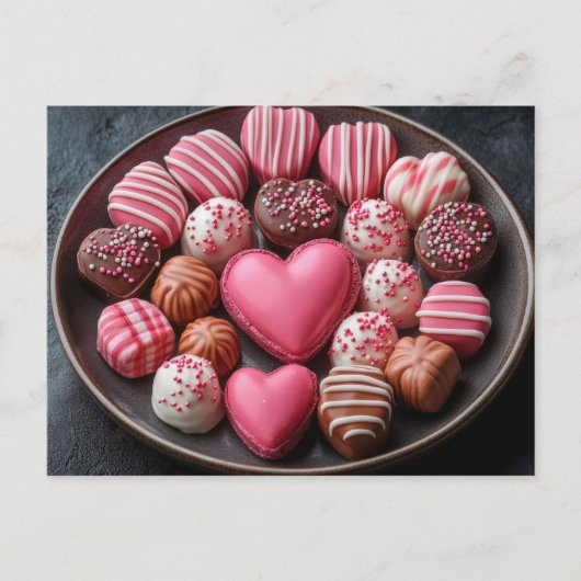 Pinke süße Pralinen aus Schokolade Valentinstag ポストカード (正面)