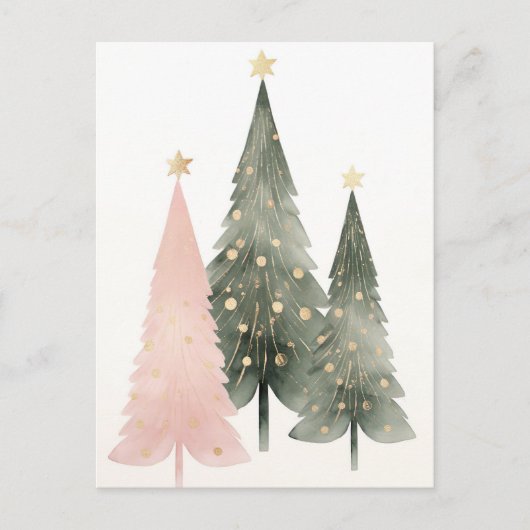 Pinke und grüne Weihnachtsbäume ポストカード (正面)