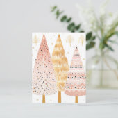 Pinker und goldener Weihnachtsbaum mit Geschenken ポストカード (スタンド正面)