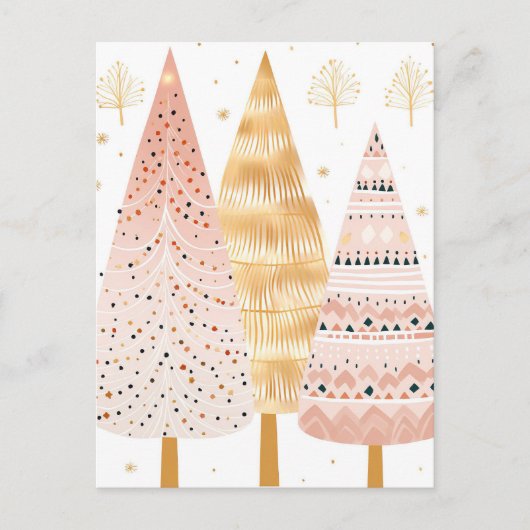 Pinker und goldener Weihnachtsbaum mit Geschenken ポストカード (正面)