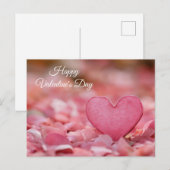 Pinkes Herz im Laub Valentinstag ポストカード (正面/裏面)