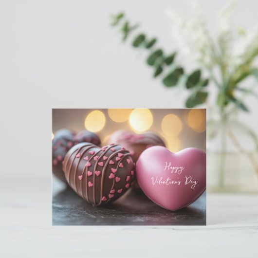 Pinkes Schokoladenherz Valentinstag ポストカード (スタンド正面)