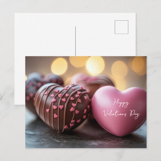 Pinkes Schokoladenherz Valentinstag ポストカード (正面/裏面)