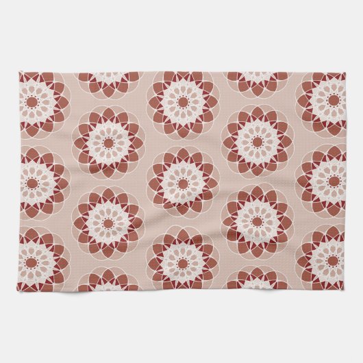 Pinkk and Burgundy Floral Mandala Pattern キッチンタオル (横)