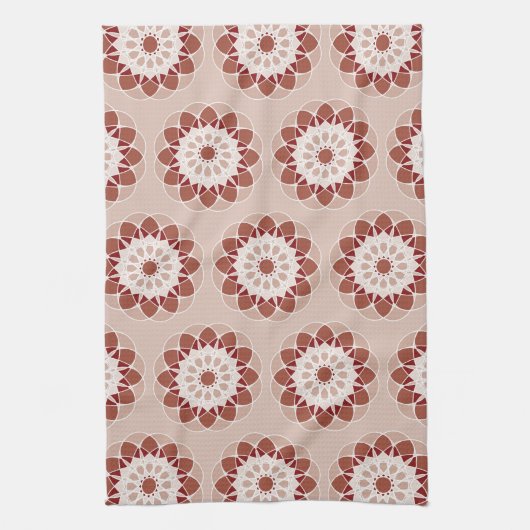 Pinkk and Burgundy Floral Mandala Pattern キッチンタオル (縦)