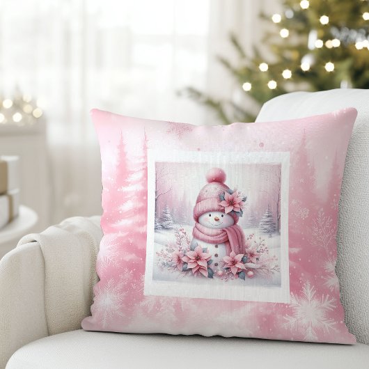 Pinkmas Cozy Snowman Pillow Winter Forest Decor クッション