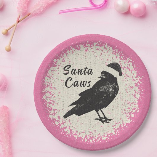 Pinkmas Crow Santa Pink Black and Ivory Christmas ペーパープレート