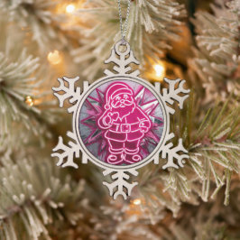 Pinkmas Santa – Neon Holiday Pop Art スノーフレークピューターオーナメント