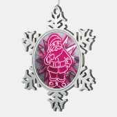 Pinkmas Santa – Neon Holiday Pop Art スノーフレークピューターオーナメント (右)