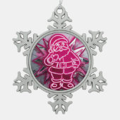 Pinkmas Santa – Neon Holiday Pop Art スノーフレークピューターオーナメント (正面)