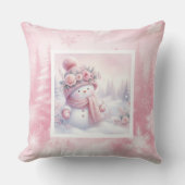 Pinkmas Snowman Forest Christmas Pillow Kids Gift クッション (正面)