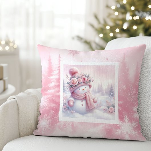 Pinkmas Snowman Forest Christmas Pillow Kids Gift クッション
