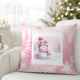 Pinkmas Snowy Forest Snowman Kids Room Decor クッション