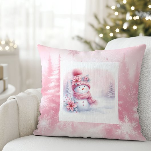 Pinkmas Snowy Forest Snowman Kids Room Decor クッション
