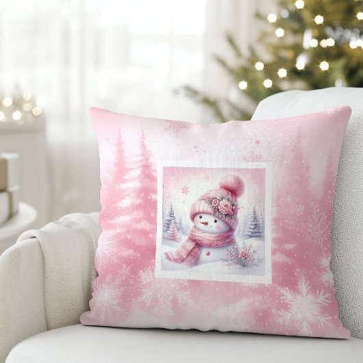 Pinkmas Winter Forest Snowman Pillow Kids Decor クッション