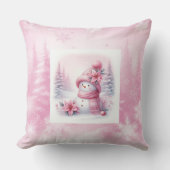 Pinkmas Winter Scene Snowman Pillow Kids Room クッション (正面)