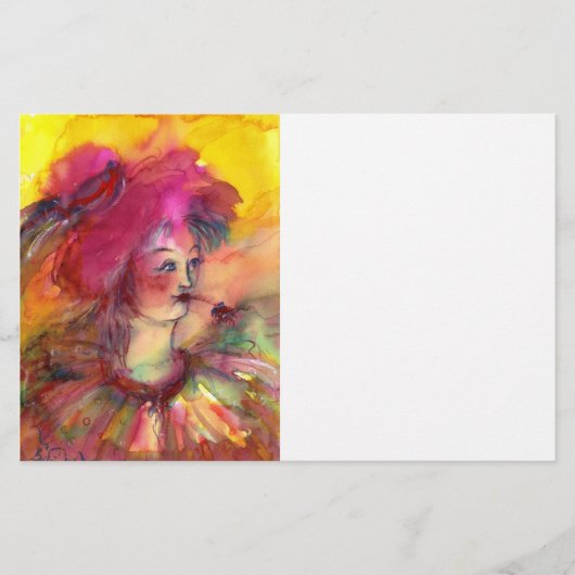 PINKYピエロ、明るい赤紫色ピンク黄色 便箋 (正面)