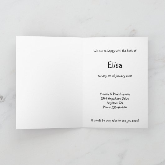 Pinocchio -誕生の発表のよくはしゃぐなベビー 案内状 (内部)