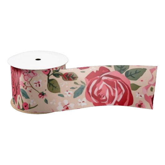 Pinstripe Pink Roses サテンリボン (リール)