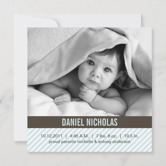 Pinstripesモダンベビーの誕生のお知らせ 案内状 (正面)