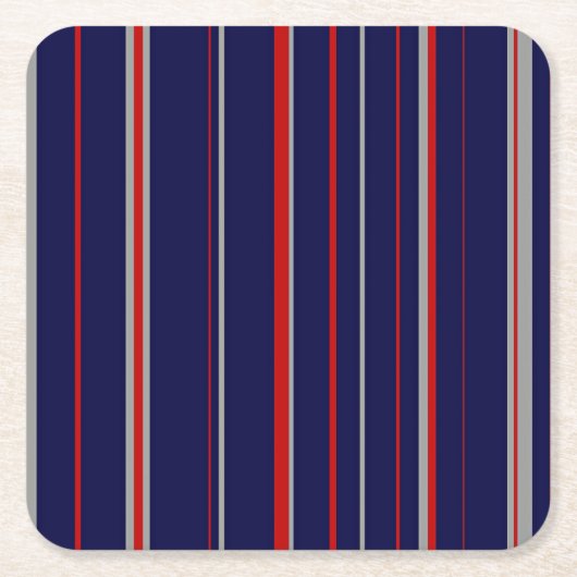 Pinstripes、色は赤、ネイビー、グレー スクエアペーパーコースター (正面)