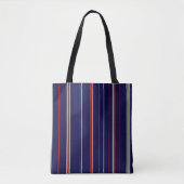 Pinstripes、色は赤、ネイビー、グレー トートバッグ (正面)