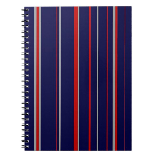 Pinstripes、色は赤、ネイビー、グレー ノートブック (正面)
