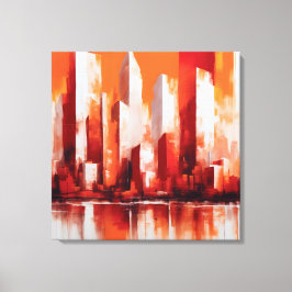 Pintura abstrata cidade cor vermelha e laranja キャンバスプリント