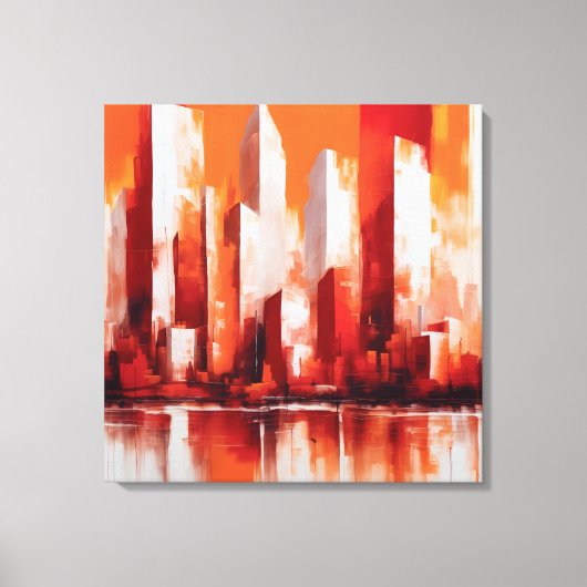Pintura abstrata cidade cor vermelha e laranja キャンバスプリント (正面)