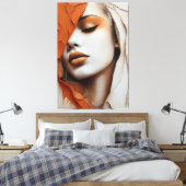 Pintura Rosto de mulher cor laranja e bege キャンバスプリント (インサイチュ (寝室))