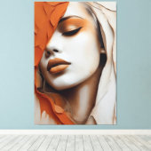Pintura Rosto de mulher cor laranja e bege キャンバスプリント (インサイチュ (ウッドフロア))