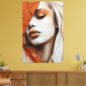 Pintura Rosto de mulher cor laranja e bege キャンバスプリント (インサイチュ (リビング))