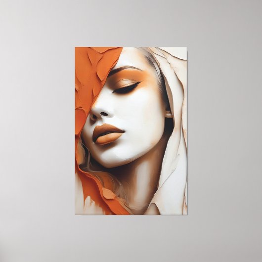 Pintura Rosto de mulher cor laranja e bege キャンバスプリント (正面)