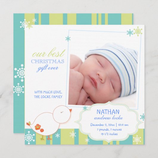 Pip Pip Lil鳥の男の赤ちゃん写真の鳥の発表 シーズンカード (正面/裏面)