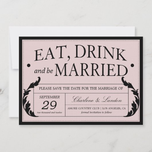 %PIPE%の保存を結婚する華美なピンクのヴィンテージ日付 セーブザデート (正面)