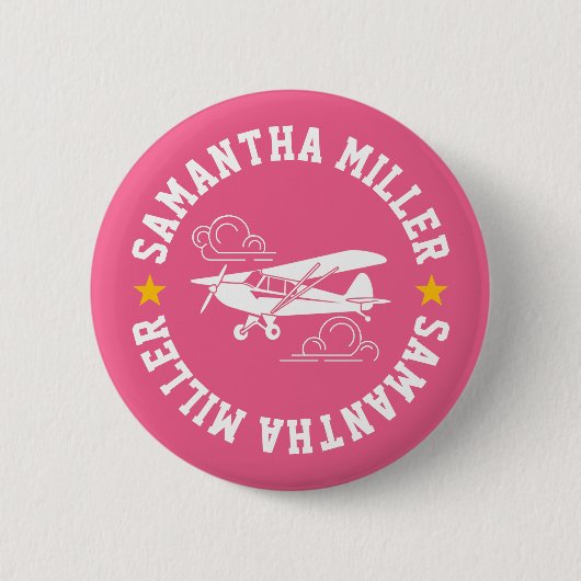 Piper Cub Airplane Not Your Co-Pilot Pink Custom 缶バッジ (正面)